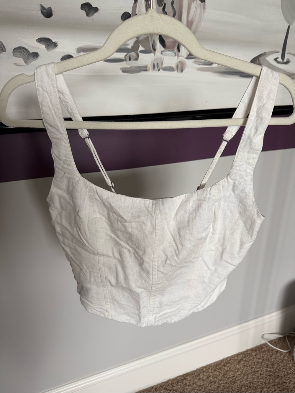 Abercrombie & Fitch White Cropped Linen-Blend Tank